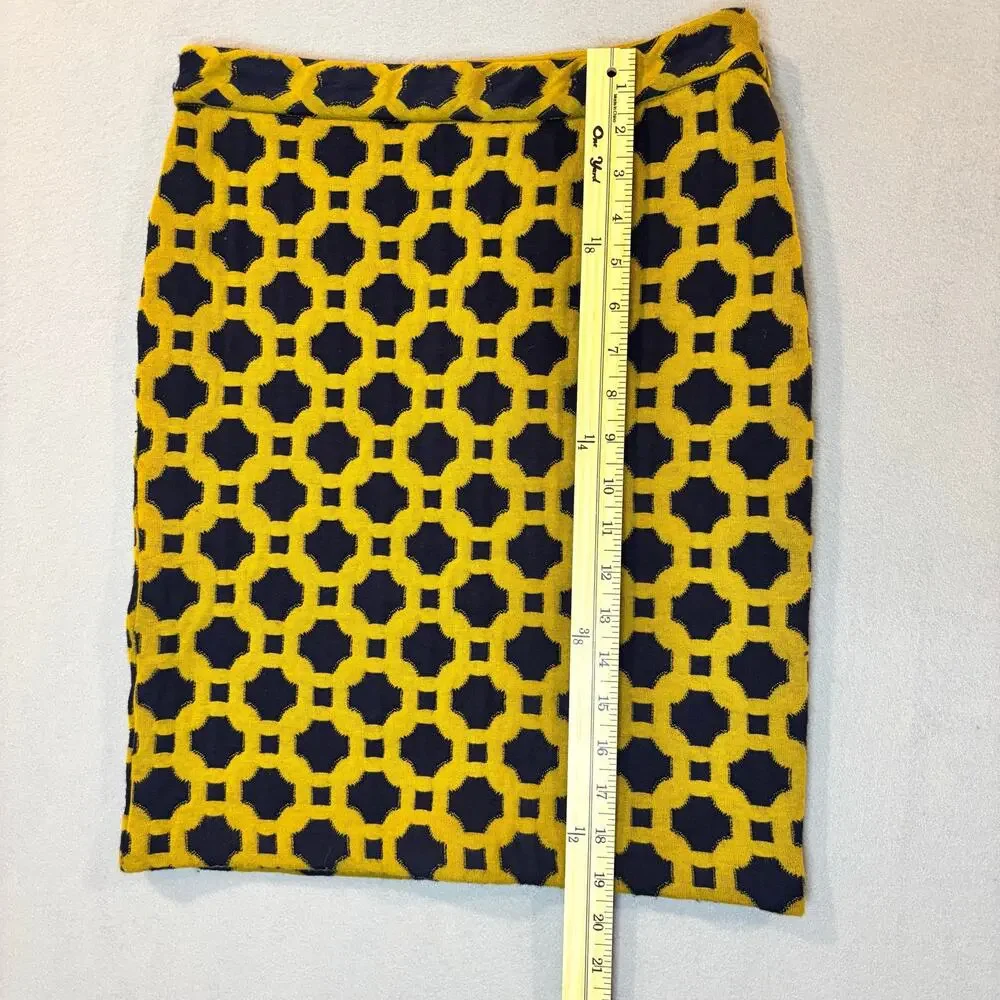 Anthropologie Charlie & Robin Gold and Navy Blue Geometric Pencil Skirt